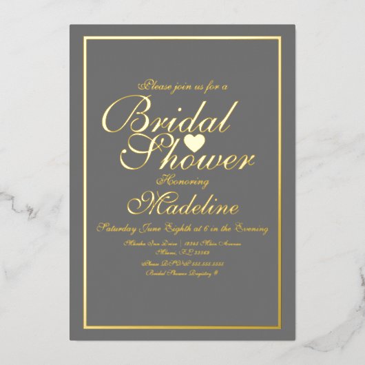 Elegant Script Rand Hart Bruiloft Feest Folie Uitnodiging (Voorkant)