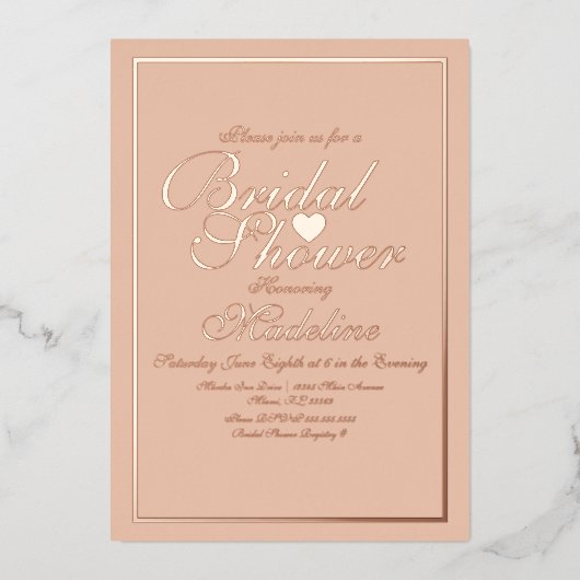 Elegant Script Rand Hart Bruiloft Feest Folie Uitnodiging (Voorkant)
