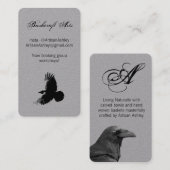 Elegant script Raven Crow Bird Artist Monogram Visitekaartje (Voorkant / Achterkant)