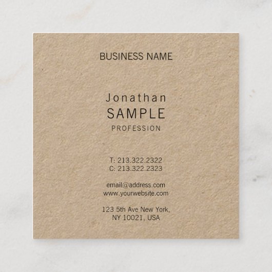 Elegant Script Real Kraft Paper Kunstmatige Unieke Vierkante Visitekaartje (Achterkant)