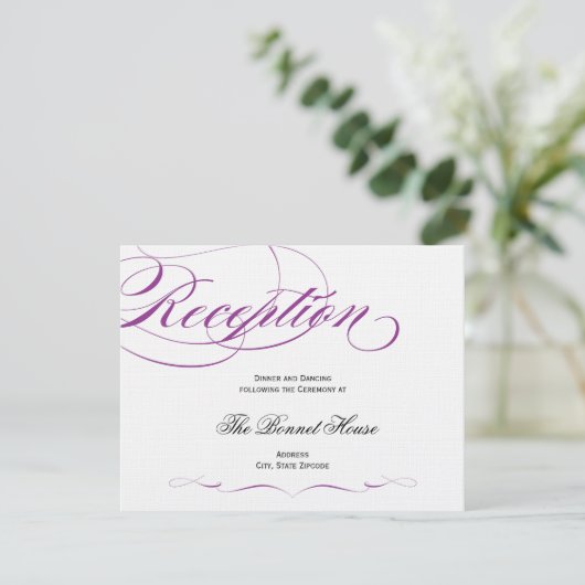 Elegant Script Reception Card - Paars Informatiekaartje (Staand voorkant)
