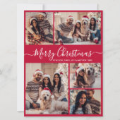 Elegant Script Red 5 Fotocollage Kerstmis Feestdagenkaart (Voorkant)