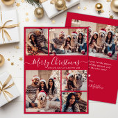 Elegant Script Red 5 Fotocollage Kerstmis Feestdagenkaart