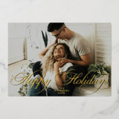Elegant Script Red Christmas Modern Minimal Photo Folie Feestdagenkaart (Voorkant)