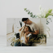 Elegant Script Red Christmas Modern Minimal Photo Folie Feestdagenkaart (Staand Voorkant)