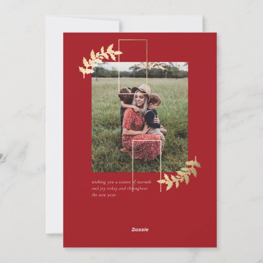 Elegant Script Red Gold Branches 2 FotoKerstmis Feestdagenkaart (Achterkant)