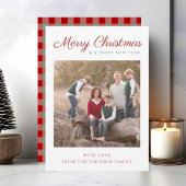 Elegant Script Red Green Pset met kerstfoto Feestdagenkaart