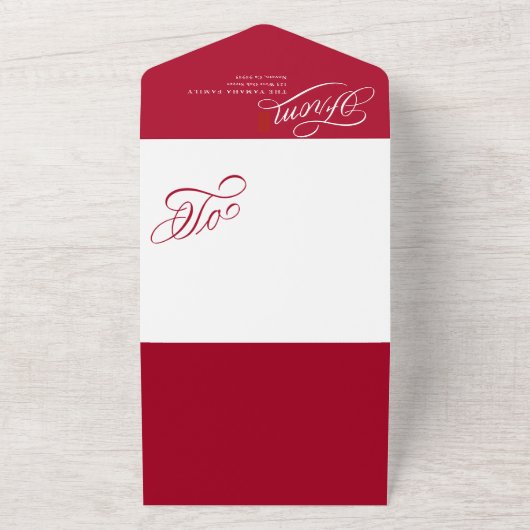 Elegant Script Red Happy Holiday fotokaart All In One Uitnodiging (Buitenkant)