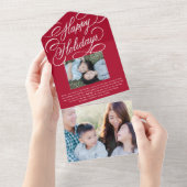 Elegant Script Red Happy Holiday fotokaart All In One Uitnodiging (Afscheurbaar)