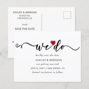 Elegant Script Red Heart we opslaan datum Aankondigingskaart