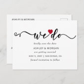 Elegant Script Red Heart we opslaan datum Aankondigingskaart (Voorkant / Achterkant)