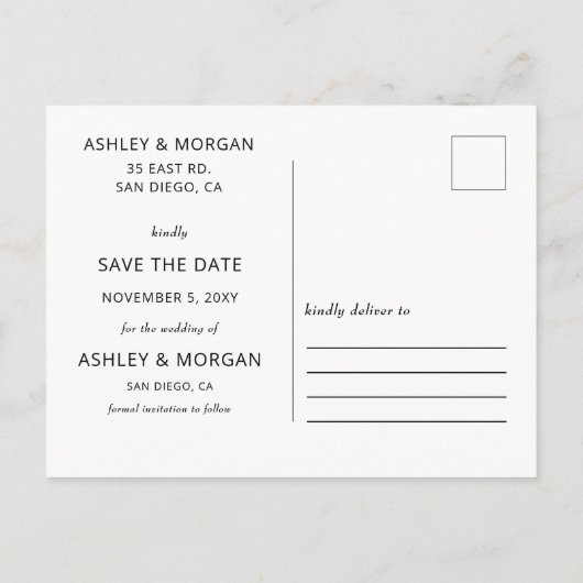 Elegant Script Red Heart we opslaan datum Aankondigingskaart (Achterkant)