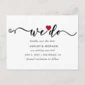 Elegant Script Red Heart we opslaan datum Aankondigingskaart (Voorkant)