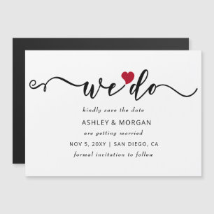 Elegant Script Red Heart we opslaan datum Magnetische Uitnodiging