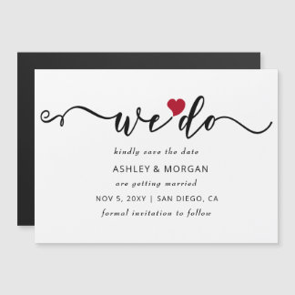 Elegant Script Red Heart we opslaan datum Magnetische Uitnodiging