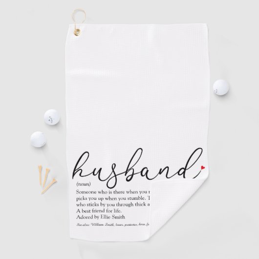 Elegant Script Red Love Heart Husband Definition  Golfhanddoek (Insitu)