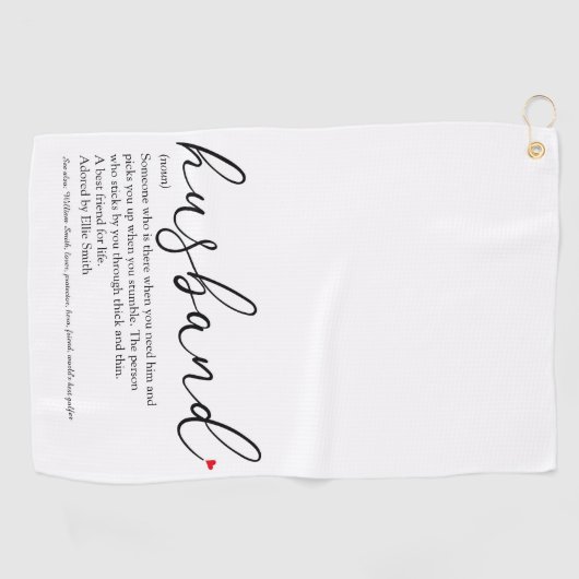 Elegant Script Red Love Heart Husband Definition  Golfhanddoek (Horizontaal)