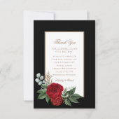 Elegant Script Red Peonies Black & Gold Bedankkaart (Voorkant)