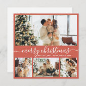 Elegant Script Red Photo Collage kerstkaart (Voorkant / Achterkant)