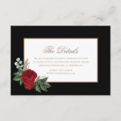 Elegant Script Red Pioenrozen Zwart & Goud Details Informatiekaartje (Voorkant)