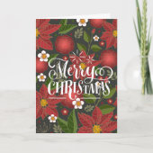 Elegant Script Red Poinsettia Floral Chic Business Feestdagen Kaart (Voorkant)