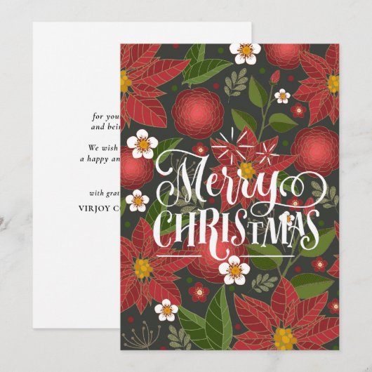 Elegant Script Red Poinsettia Floral Chic Business Feestdagenkaart (Voorkant / Achterkant)