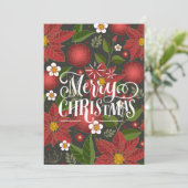Elegant Script Red Poinsettia Floral Chic Business Feestdagenkaart (Staand voorkant)