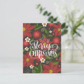 Elegant Script Red Poinsettia Floral Chic Business Feestdagenkaart (Staand voorkant)