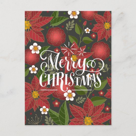 Elegant Script Red Poinsettia Floral Chic Business Feestdagenkaart (Voorkant)