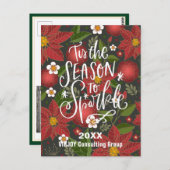 Elegant Script Red Poinsettia Green Photo Business Briefkaart (Voorkant / Achterkant)
