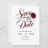 Elegant Script Red Rose bruiloft Save The Date (Voorkant)