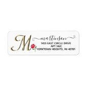 Elegant Script Red Rose Custom Gold Monogram Etiket (Voorkant)