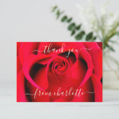 Elegant Script Red Rose Floral Hartelijk dank Bedankkaart (Staand voorkant)