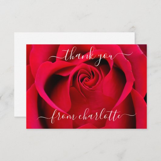 Elegant Script Red Rose Floral Hartelijk dank Bedankkaart (Voorkant / Achterkant)