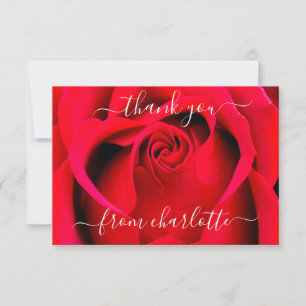 Elegant Script Red Rose Floral Hartelijk dank Bedankkaart