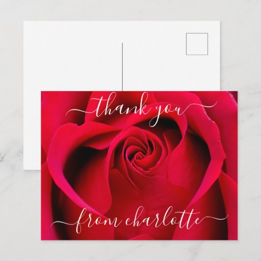 Elegant Script Red Rose Floral Hartelijk dank Briefkaart (Voorkant / Achterkant)