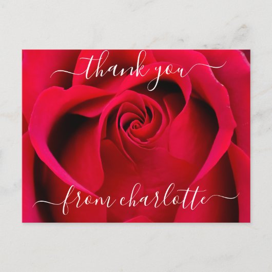 Elegant Script Red Rose Floral Hartelijk dank Briefkaart (Voorkant)