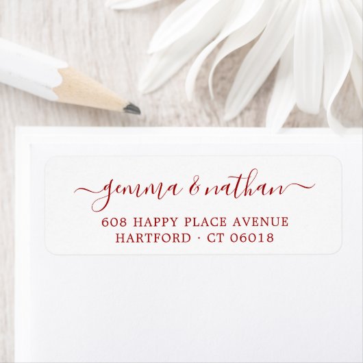 Elegant Script Red Wedding Retouradres Etiket (Insitu)