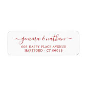 Elegant Script Red Wedding Retouradres Etiket (Voorkant)