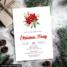 Elegant Script Red White Poinsettia Christmas  Kaart