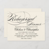 Elegant Script Rehearings Dinner - Zwart/Off White Kaart (Voorkant / Achterkant)