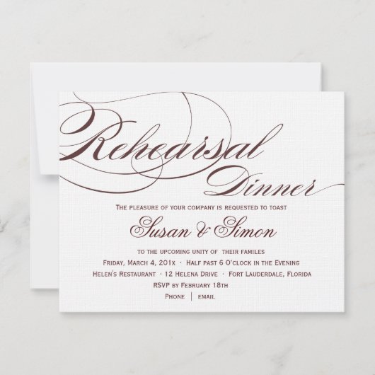 Elegant Script Rehearsal Dinner Invitation 4F1819 Kaart (Voorkant)