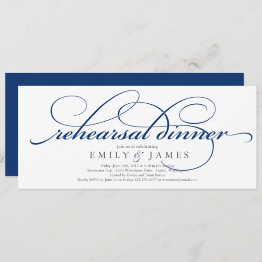 Elegant Script Rehearsal Dinner Invitation Kaart (Voorkant / Achterkant)