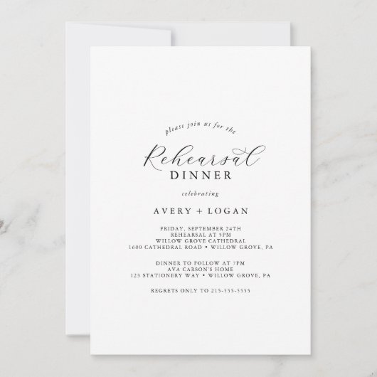 Elegant Script Rehearsal Dinner Invitation Kaart (Voorkant)