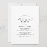 Elegant Script Rehearsal Dinner Invitation Kaart<br><div class="desc">Deze elegante scriptrepetitieve dineuitnodiging is perfect voor een eenvoudige trouwrepetitie. Het minimalistische zwarte en witte design is uitgerust met fancy romantische typografie met moderne glazen stijl. in elke kleur. Houd het ontwerp minimaal en vaag, zoals het is, of pas het aan door uw eigen afbeeldingen en illustraties toe te voegen....</div>