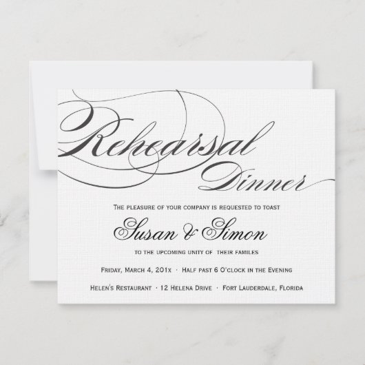 Elegant Script Rehearsal Dinner Invitation - Zwart Kaart (Voorkant)