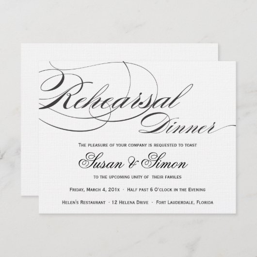 Elegant Script Rehearsal Dinner Invitation - Zwart Kaart (Voorkant / Achterkant)