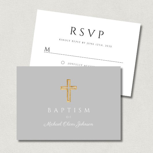 Elegant Script Religieus Kruis Doop RSVP Kaartje