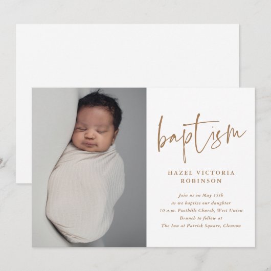 Elegant Script Religious Baptism & Christening Kaart (Voorkant / Achterkant)