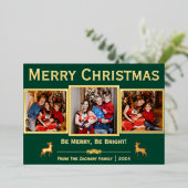 Elegant Script Rendier Kerstfamilie 3 Foto Folie Feestdagenkaart (Staand Voorkant)